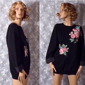Vintage 90s Sweatshirt 1990s Floral Dark Romance New Wave Hipster Size Large